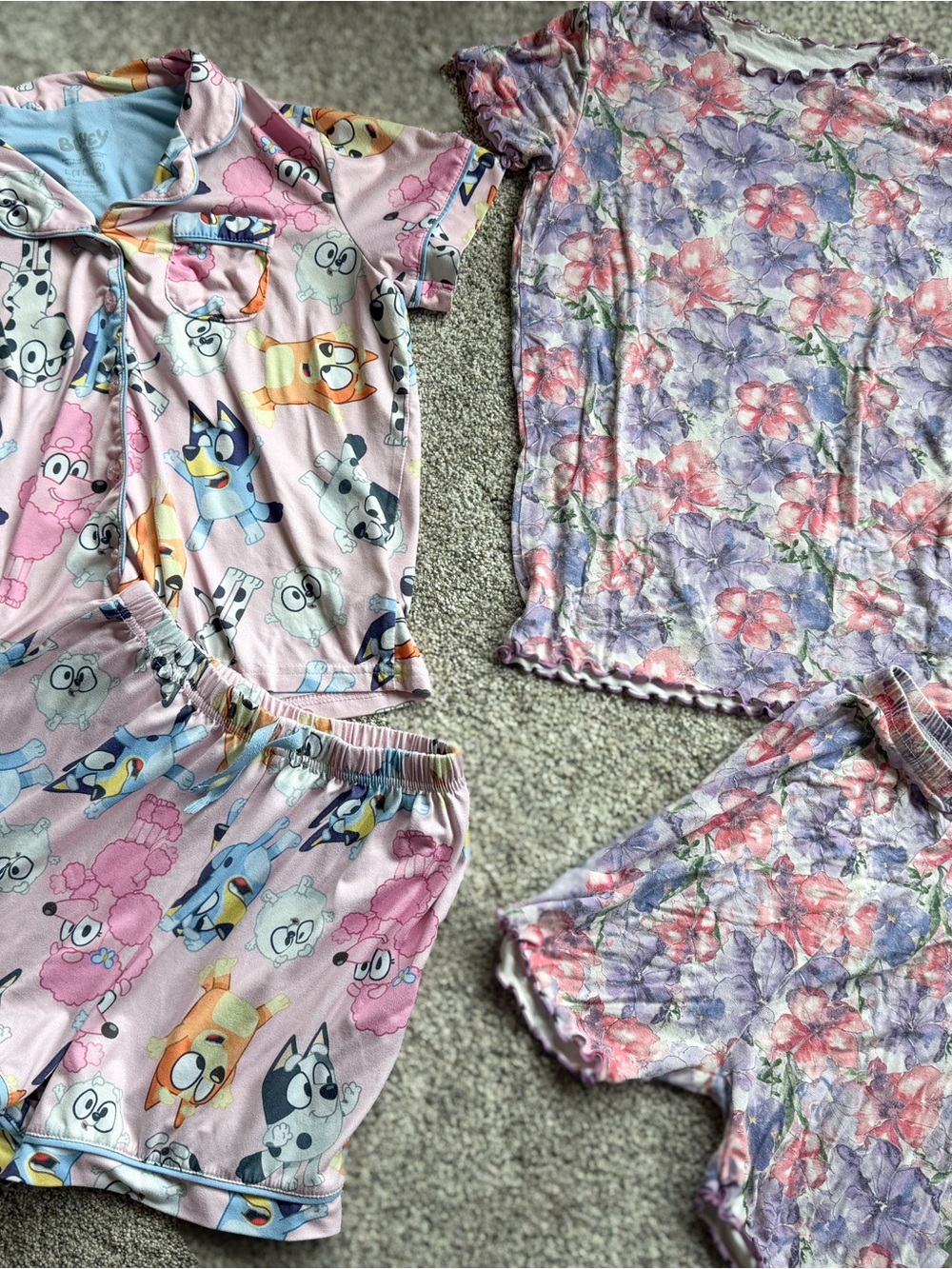 Kids Pink Bluey & Bamboo Floral Pajama Set - Short Sleeve Two-Piece 10/12